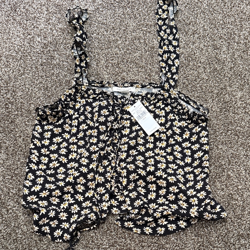 American Eagle Outfitters Black and White Floral Tank Top